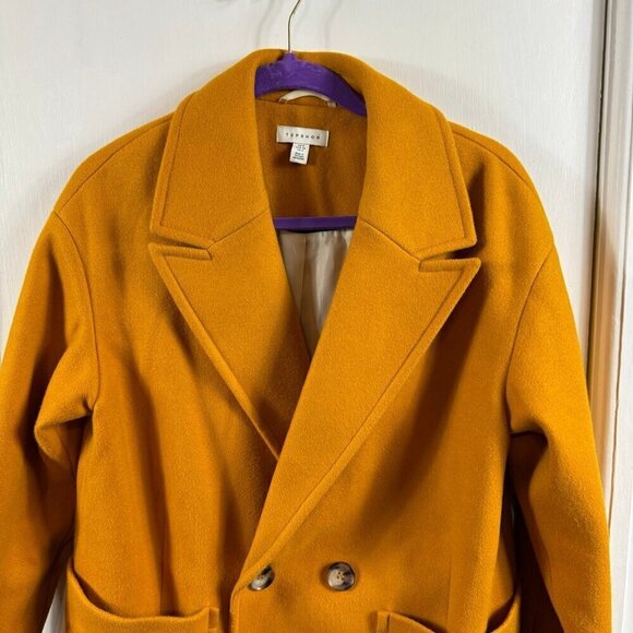 Topshop Carly Mustard Yellow Oversized Wool Blend Peacoat Jacket | Size 4 | Fall - Picture 4 of 10